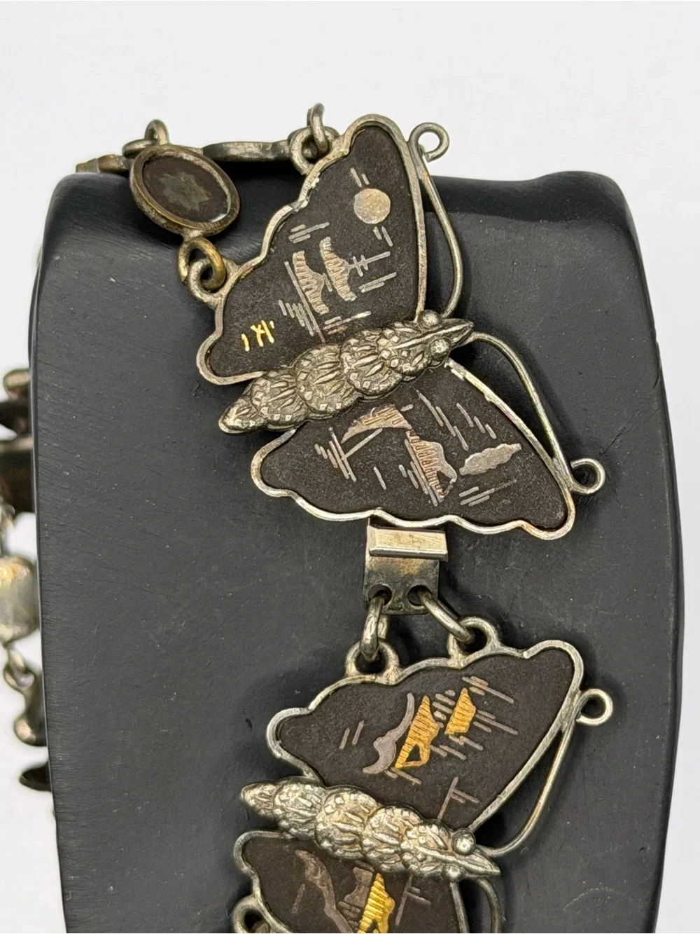 Vintage Japanese Damascene Butterfly Link Bracelet - Gold & Silver Inlay